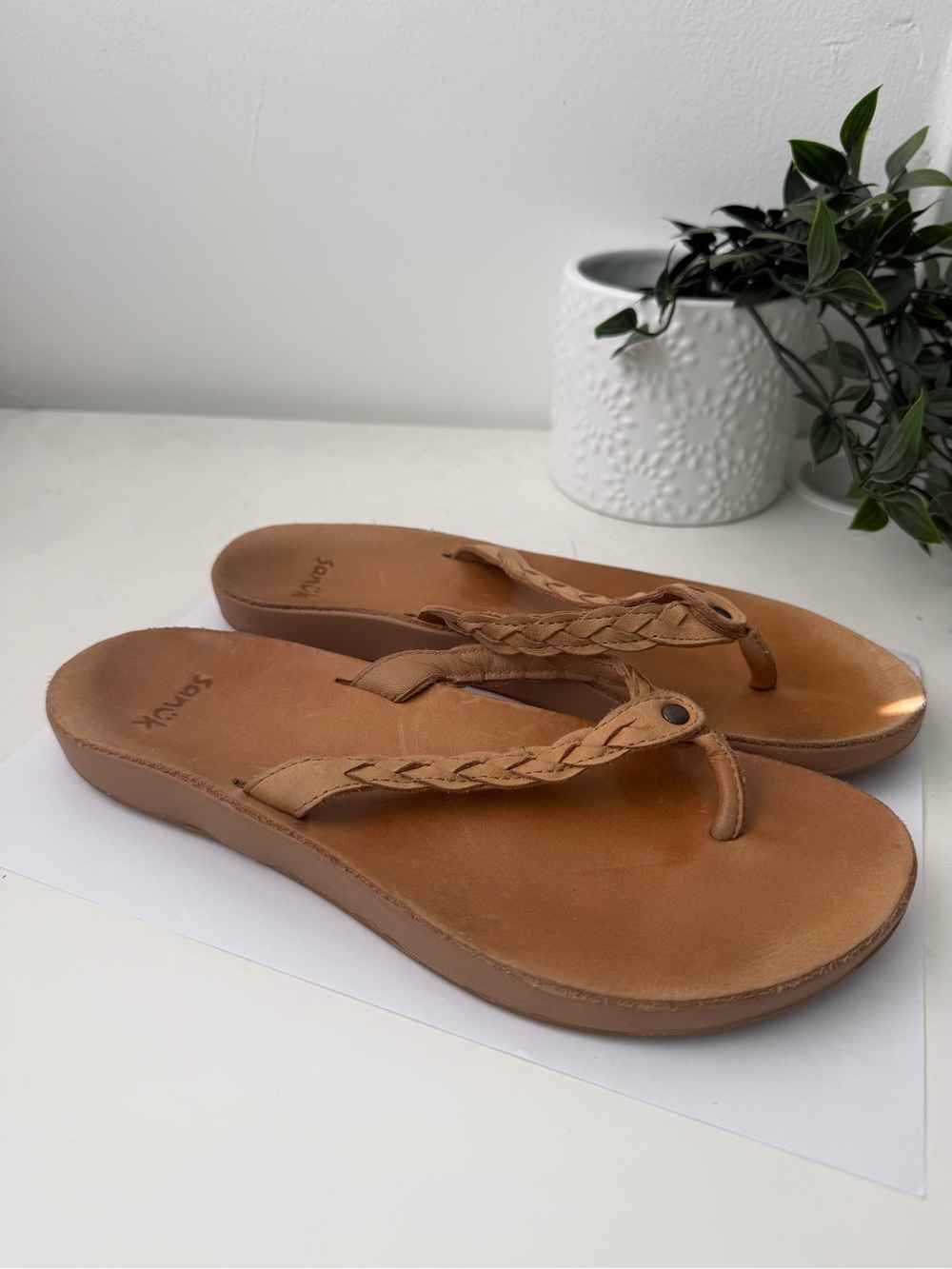 Sanuk Braided Leather Thong Sandals